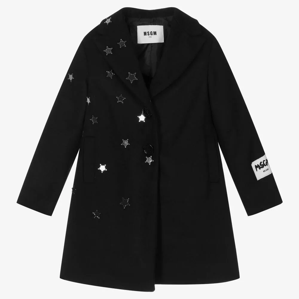 Girls Black Mirrored Star Coat