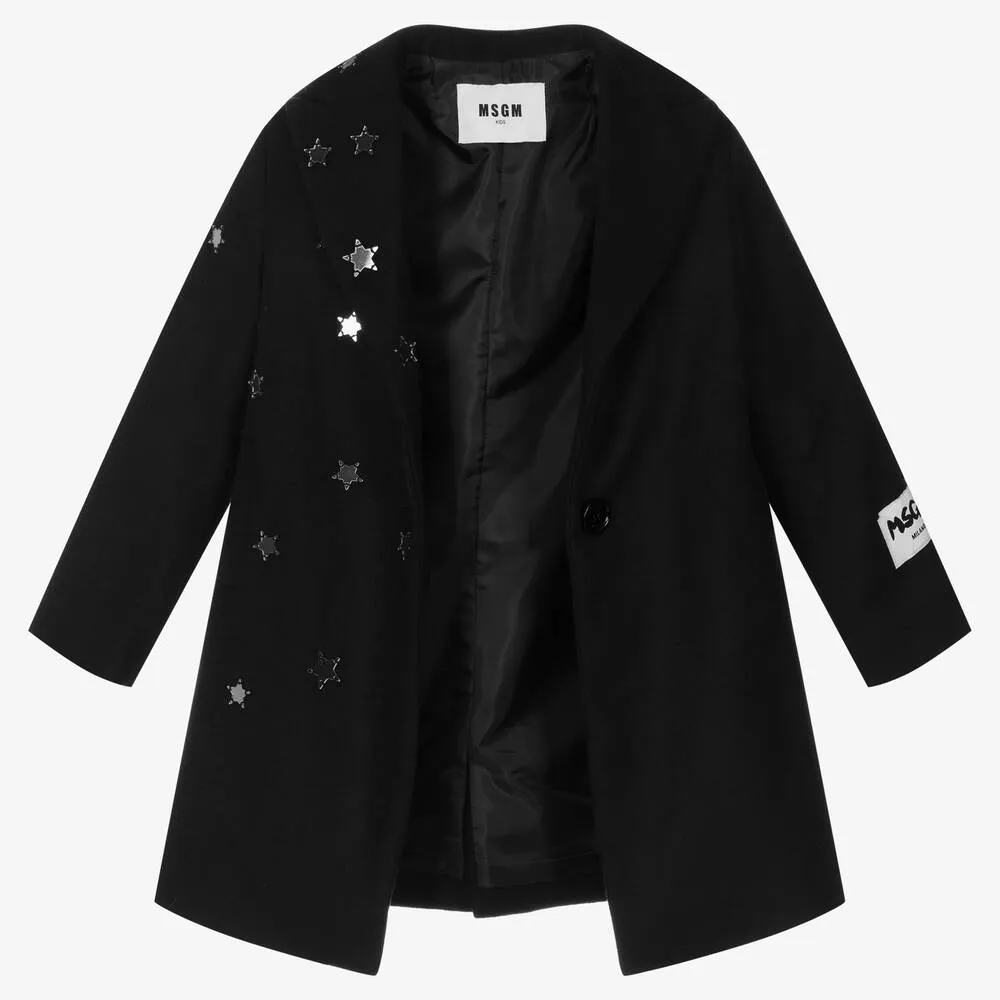 Girls Black Mirrored Star Coat