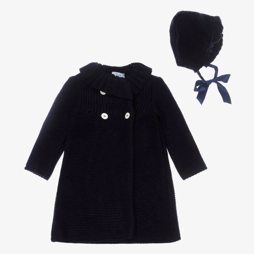 Girls Blue Knitted Coat Set