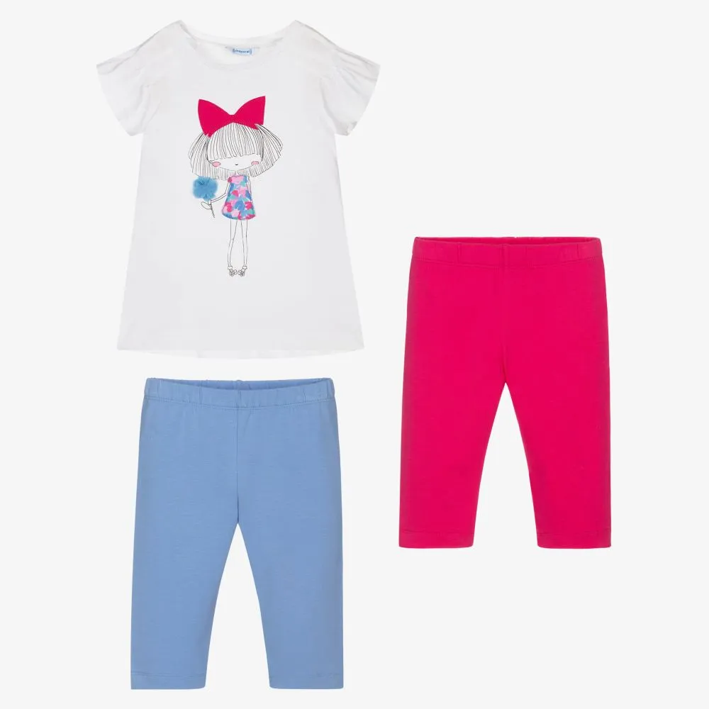 Girls Pink & Blue Leggings Set