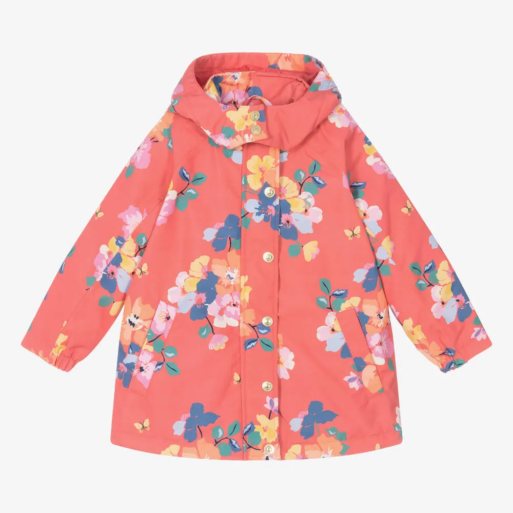 Girls Red Floral Hooded Coat