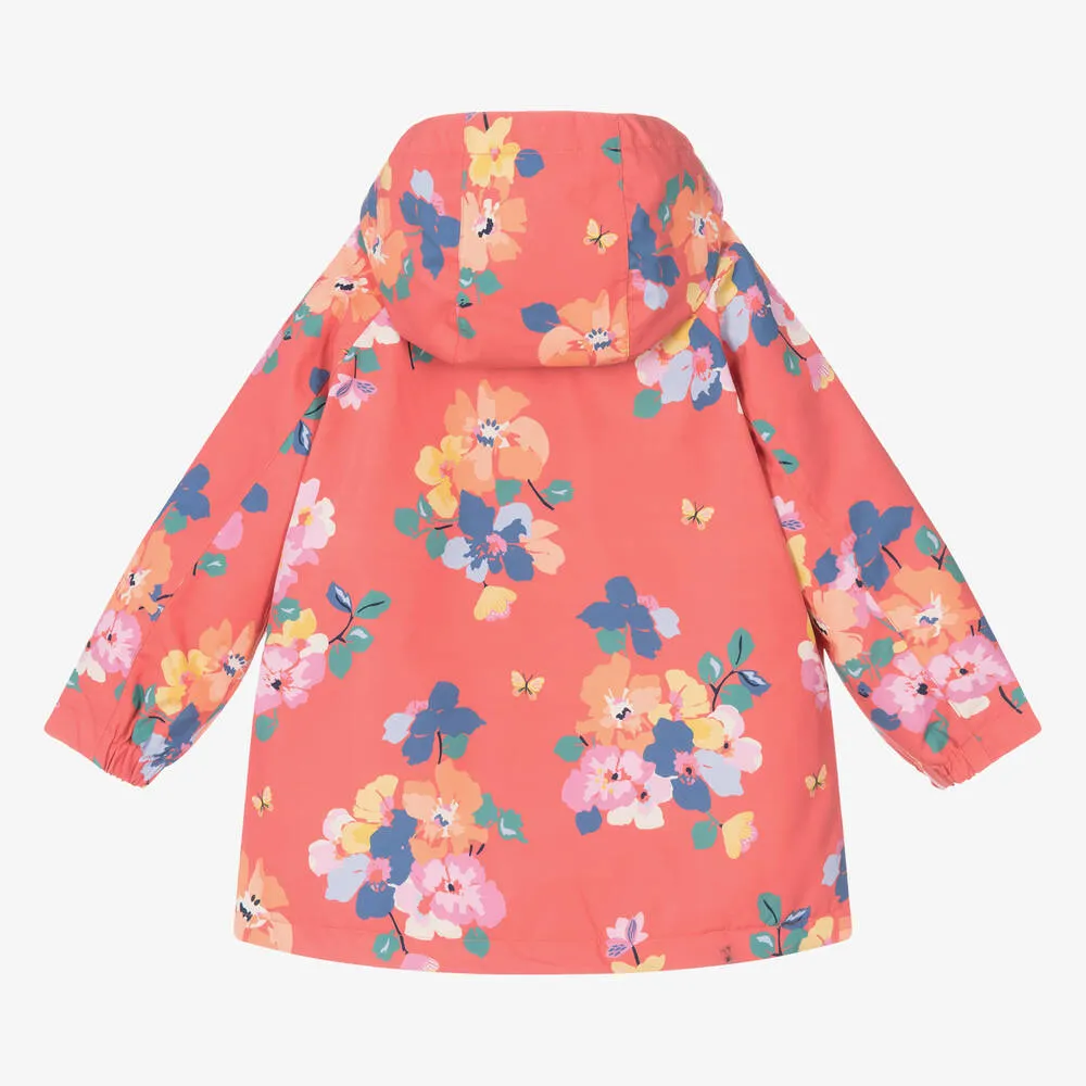 Girls Red Floral Hooded Coat