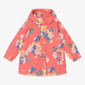 Girls Red Floral Hooded Coat