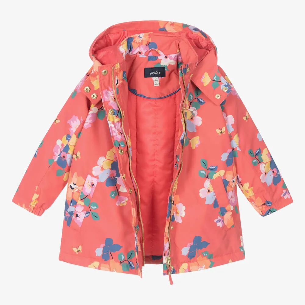 Girls Red Floral Hooded Coat