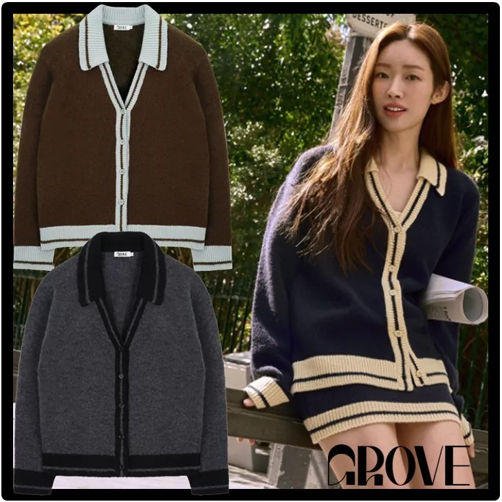 GROVE  |Casual Style Street Style Logo Cardigans