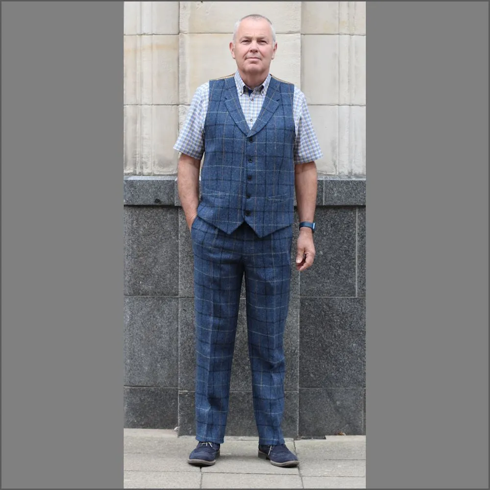 Harris Tweed Ensay Blue Marl Waist Coat>