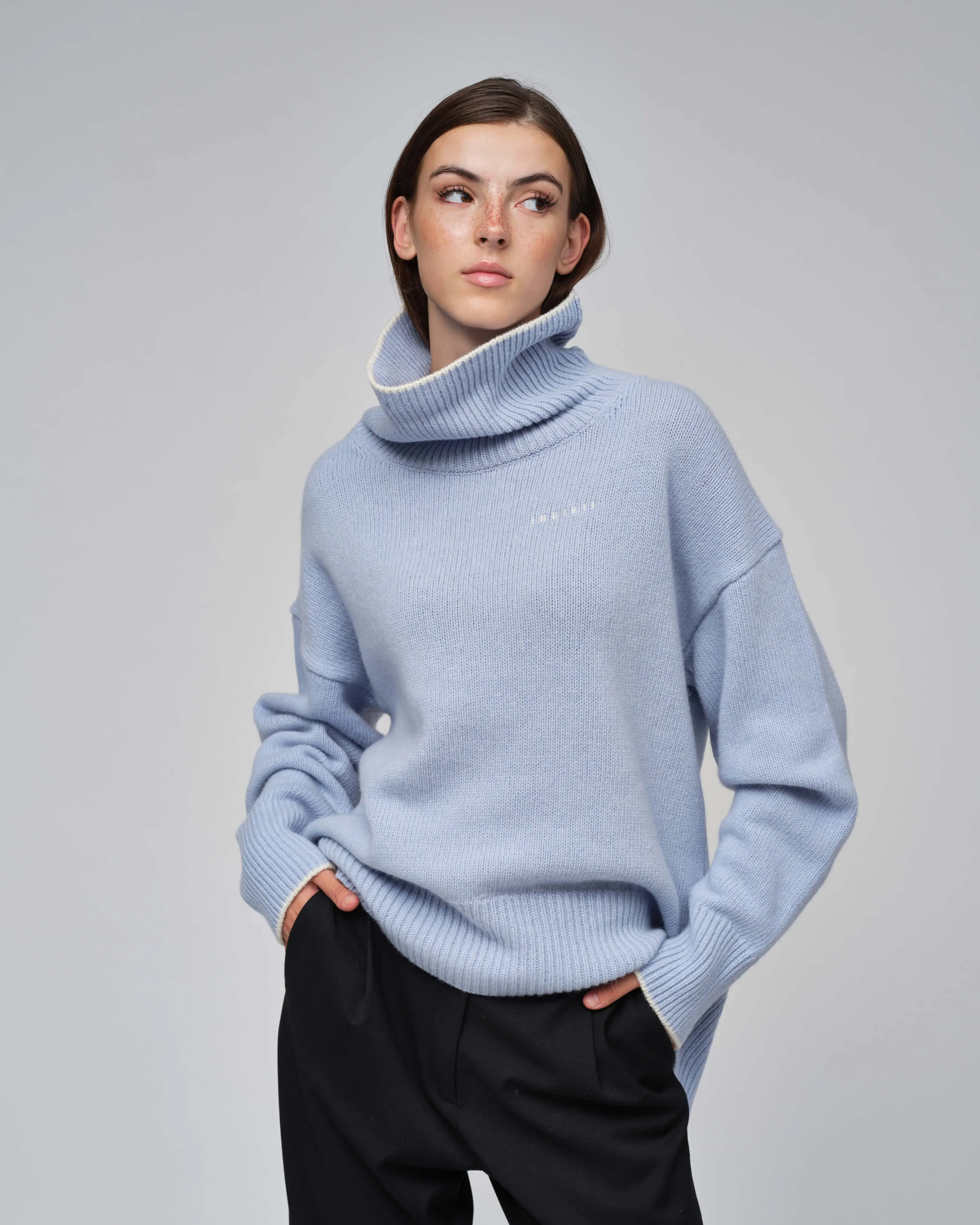  High Neck Knit Sweater Blue 