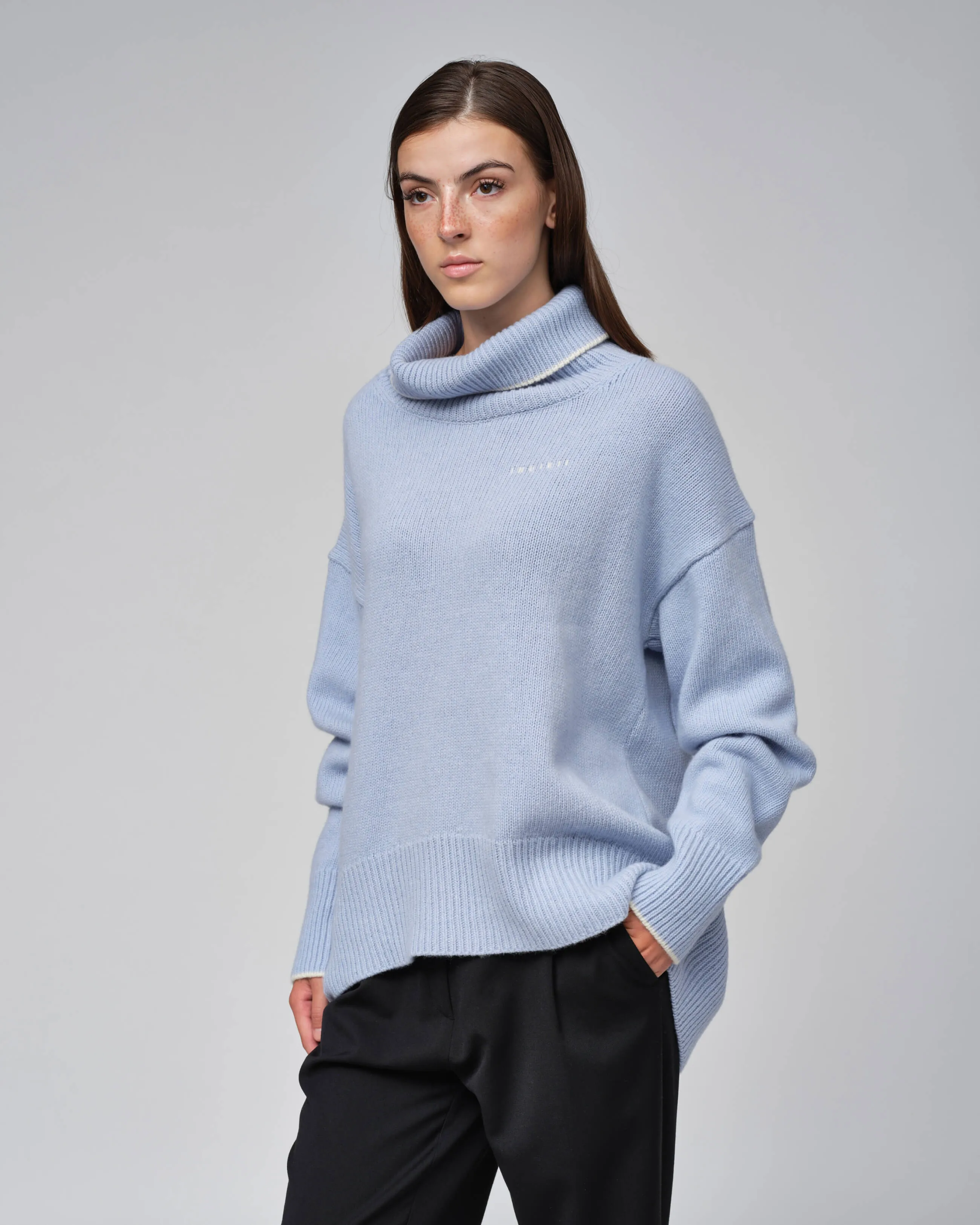  High Neck Knit Sweater Blue 