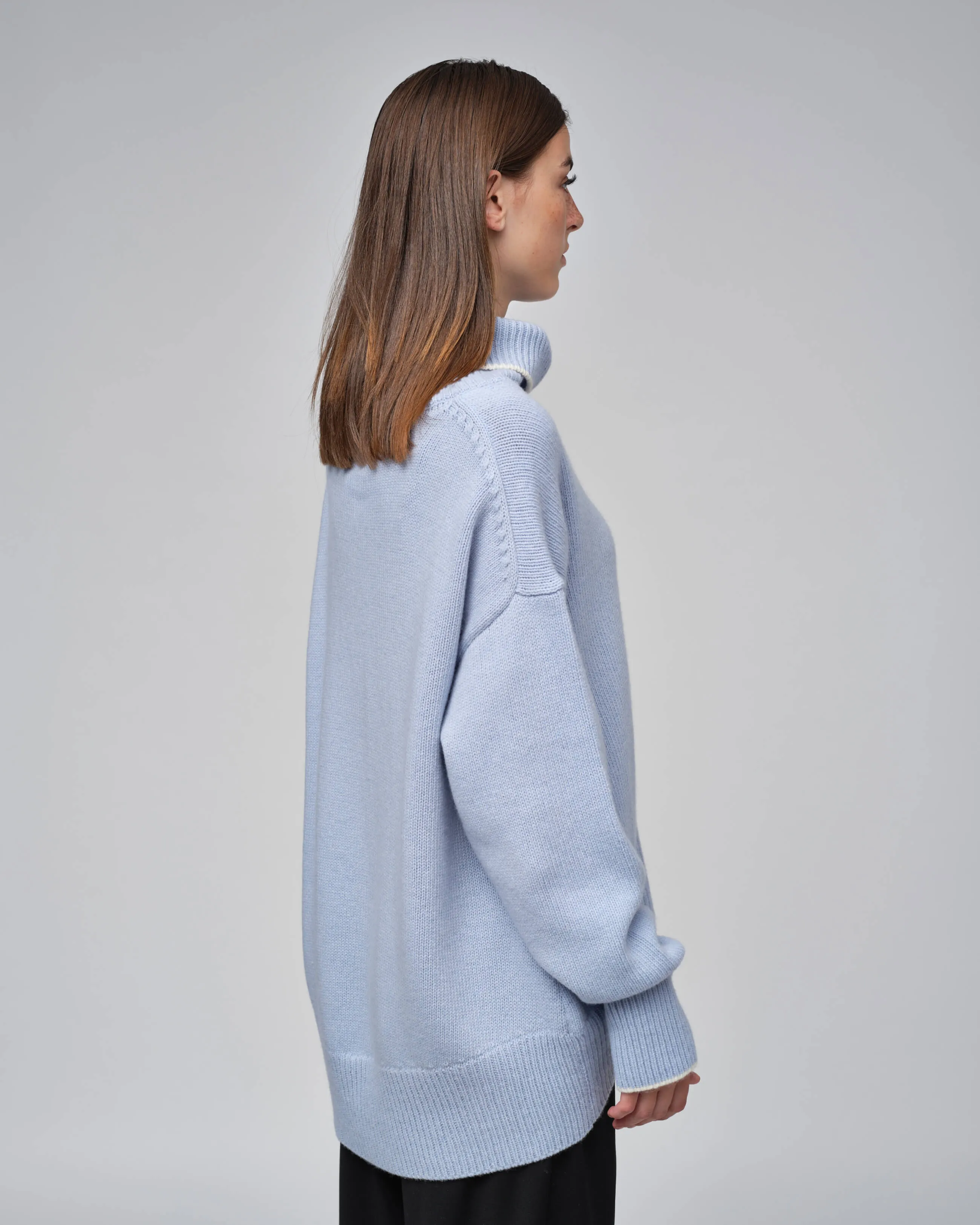  High Neck Knit Sweater Blue 