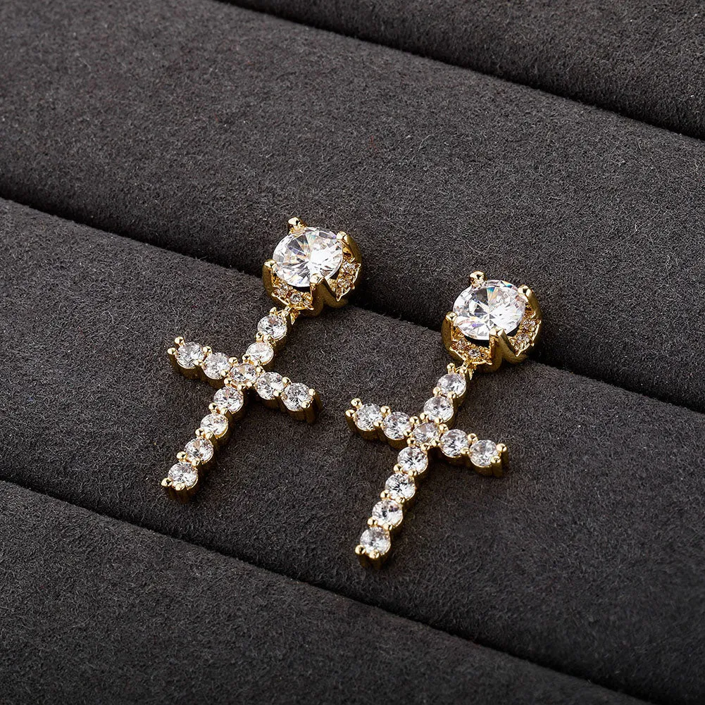 Iced Out Cubic Zirconia Cross Drop Women's Earrings Classic Fashion Jewelry