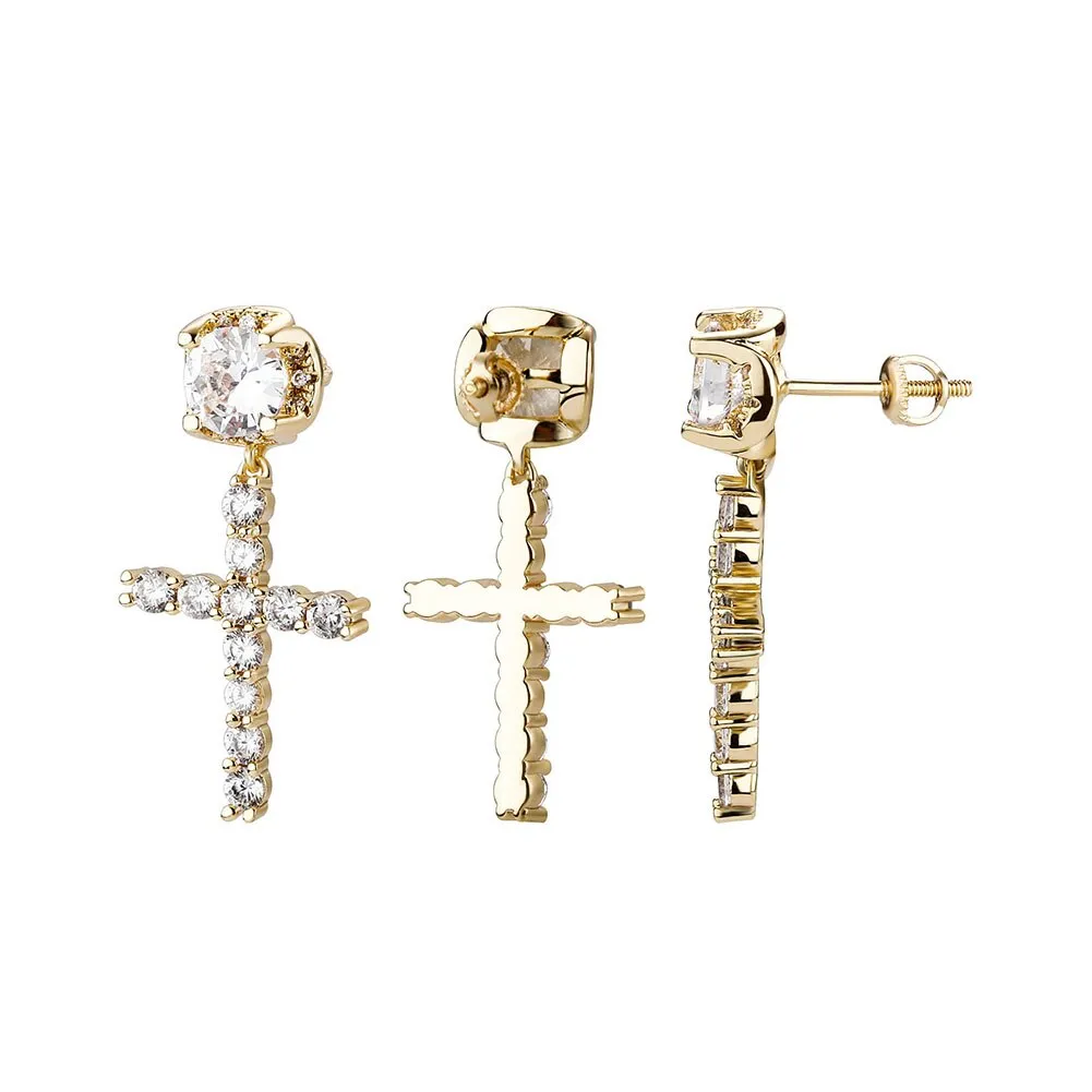 Iced Out Cubic Zirconia Cross Drop Women's Earrings Classic Fashion Jewelry