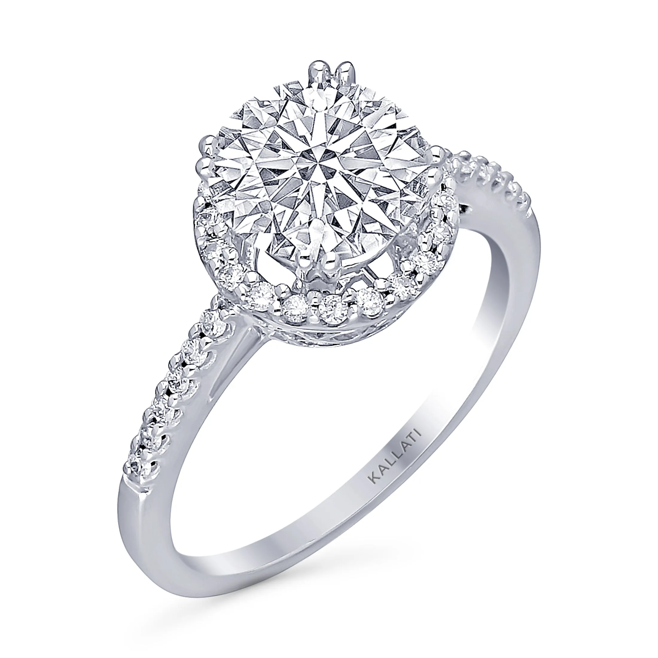 Kallati Eternal Round Halo Diamond Engagement Ring in 14K White Gold