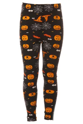 Kid's Colorful Pumpkin Spider Web Pattern Printed Leggings