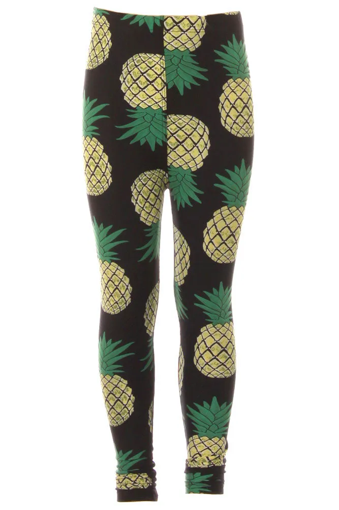 Kid's Yellow Pineapple Fruit Pattern Printed Leggings