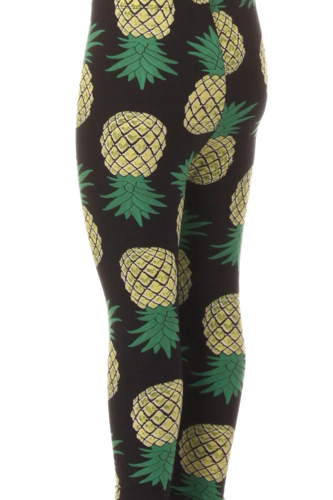 Kid's Yellow Pineapple Fruit Pattern Printed Leggings