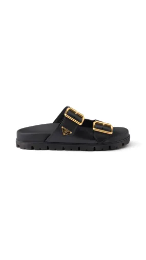 Leather Slider Sandals - Black