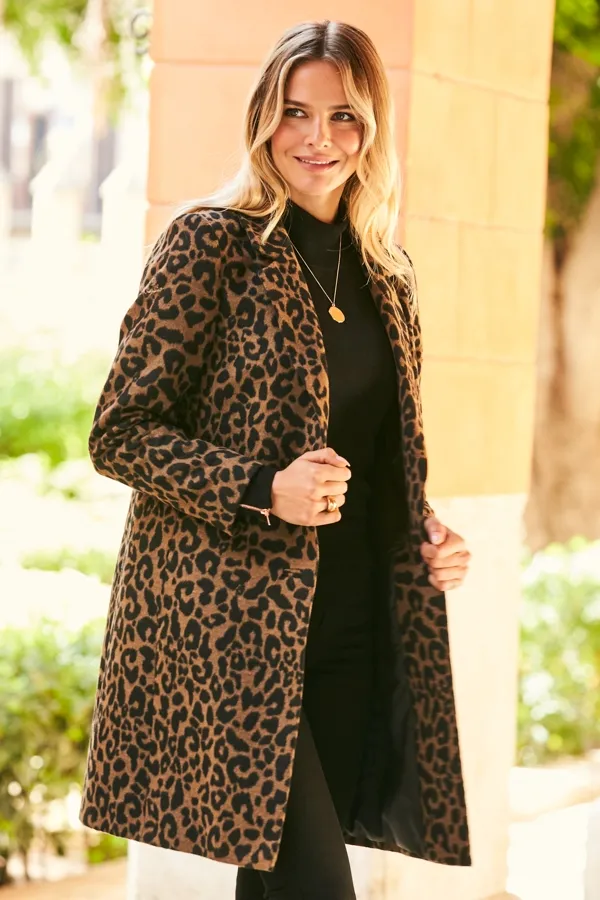 Leopard Print Wool Mix Coat