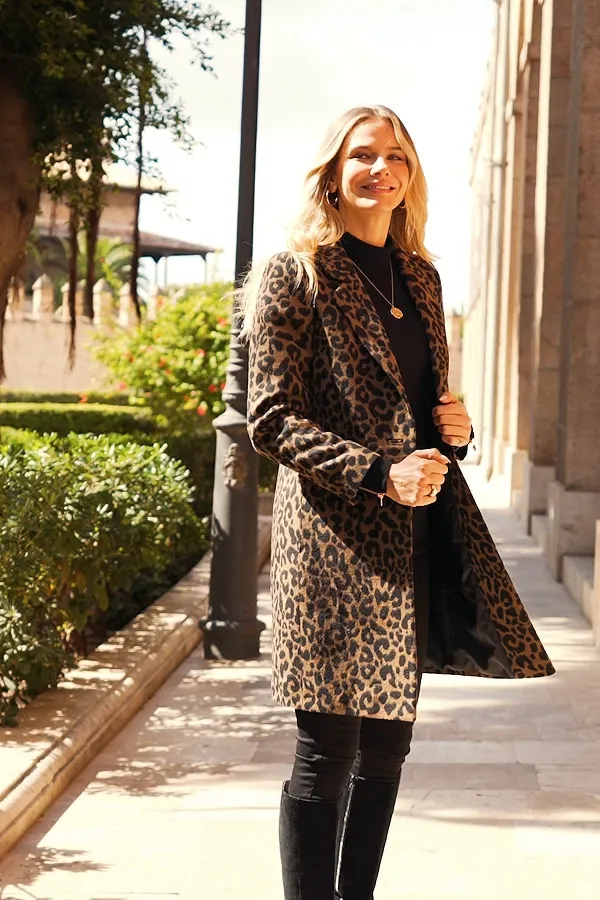 Leopard Print Wool Mix Coat