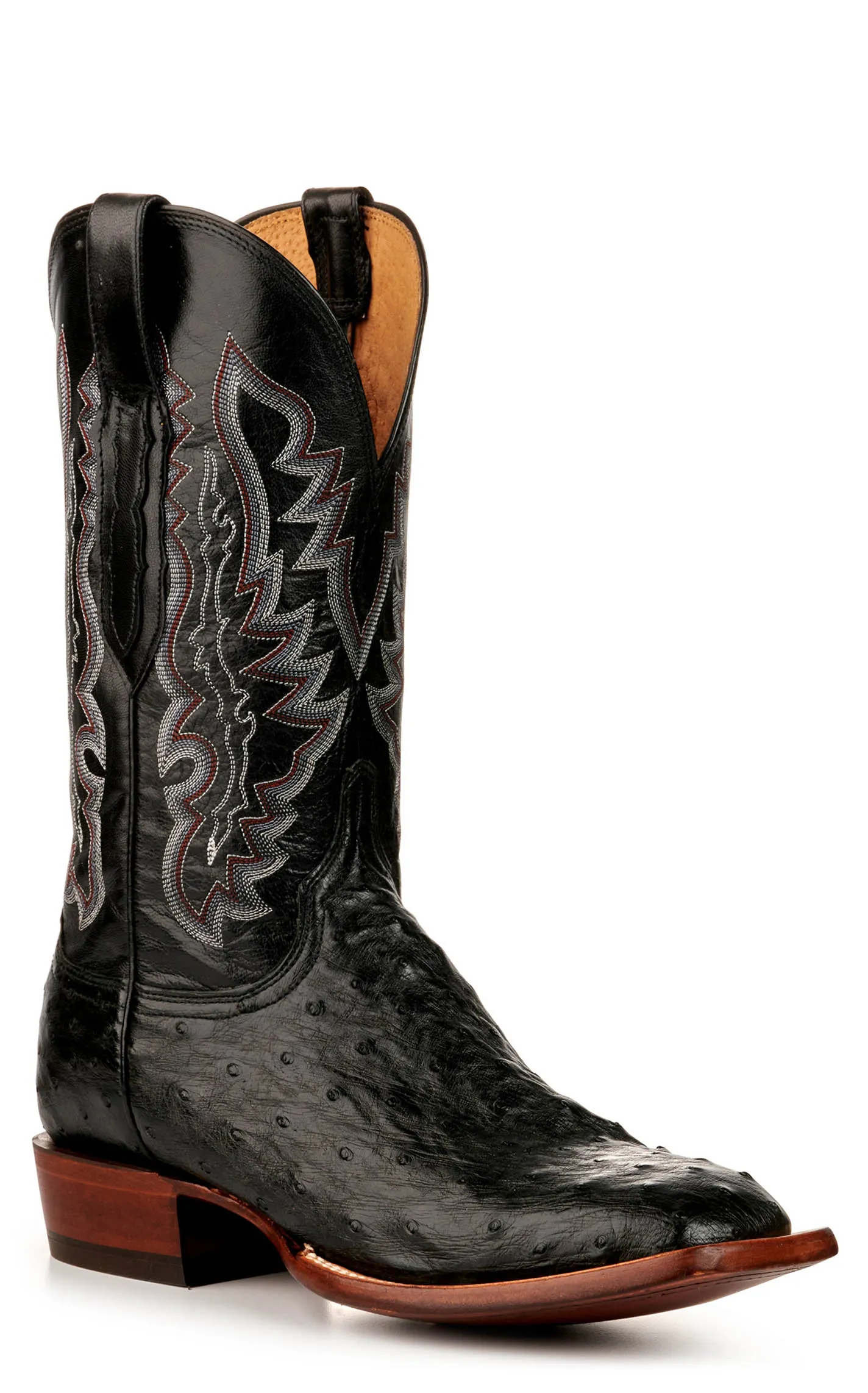 Lucchese Men's Black Full Quill Ostrich Wide Square Toe Exotic Cowboy Boots