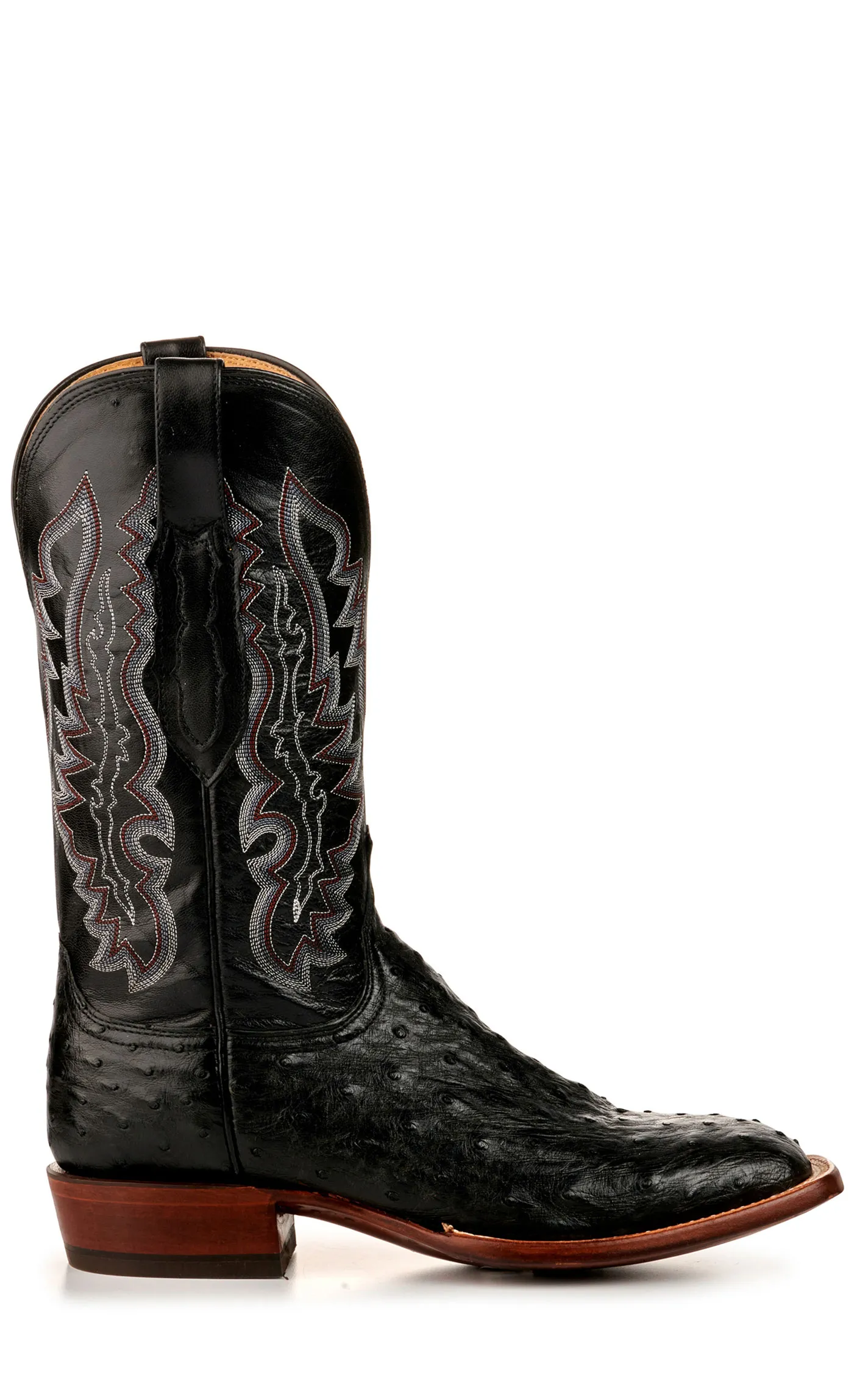 Lucchese Men's Black Full Quill Ostrich Wide Square Toe Exotic Cowboy Boots