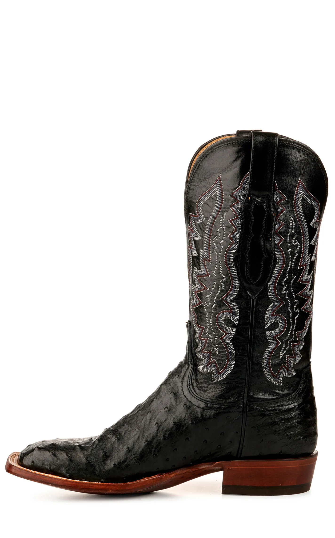 Lucchese Men's Black Full Quill Ostrich Wide Square Toe Exotic Cowboy Boots