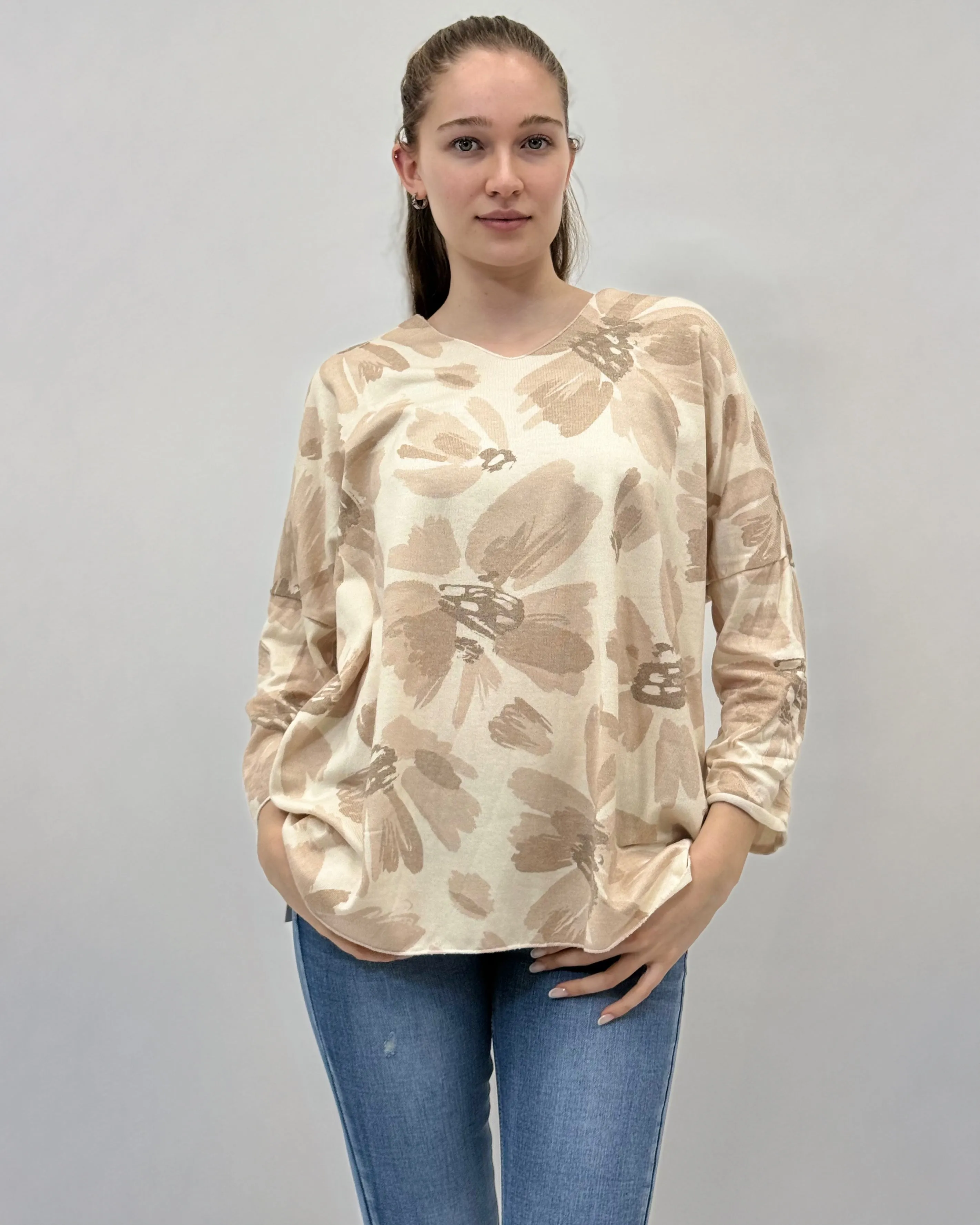 Maglia maniche lunghe fantasia margherite