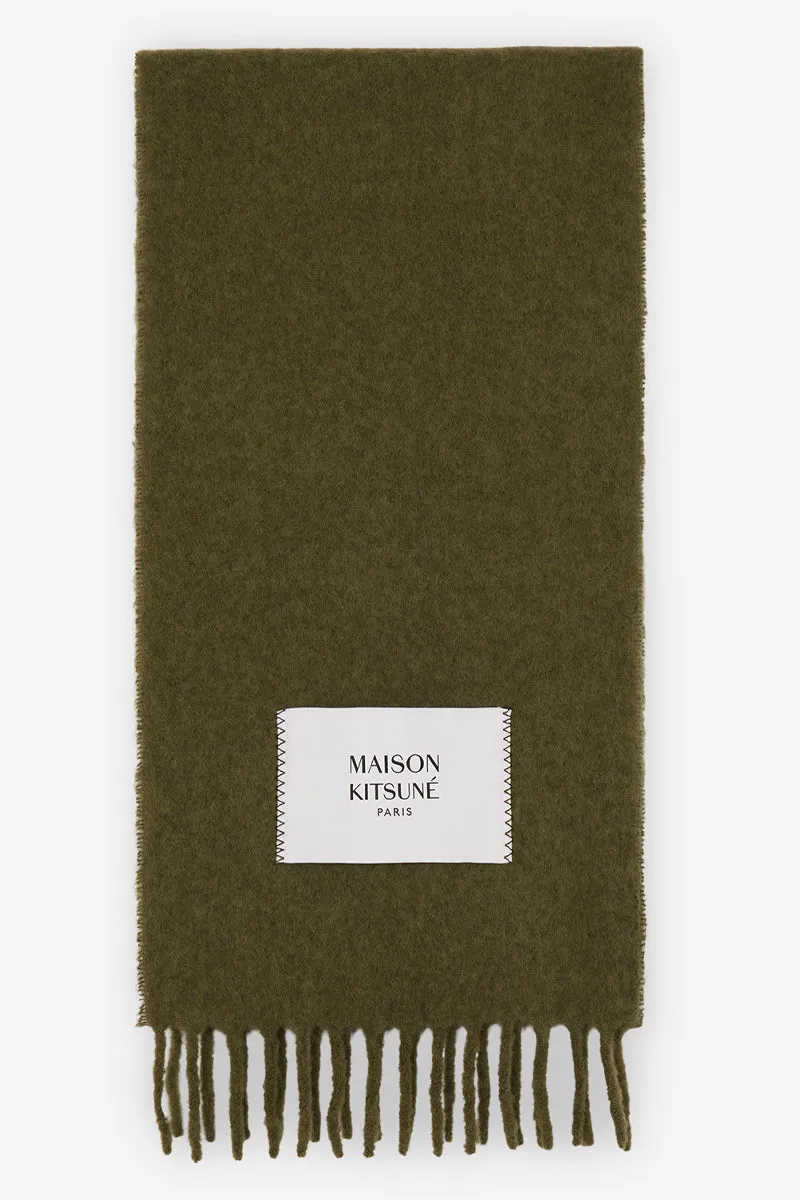 MAISON KITSUNE PLAIN FRINGED SCARF DARK KHAKI