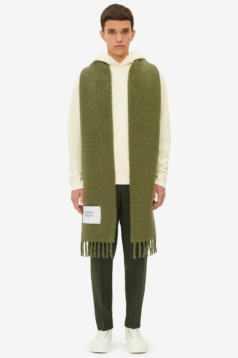 MAISON KITSUNE PLAIN FRINGED SCARF DARK KHAKI