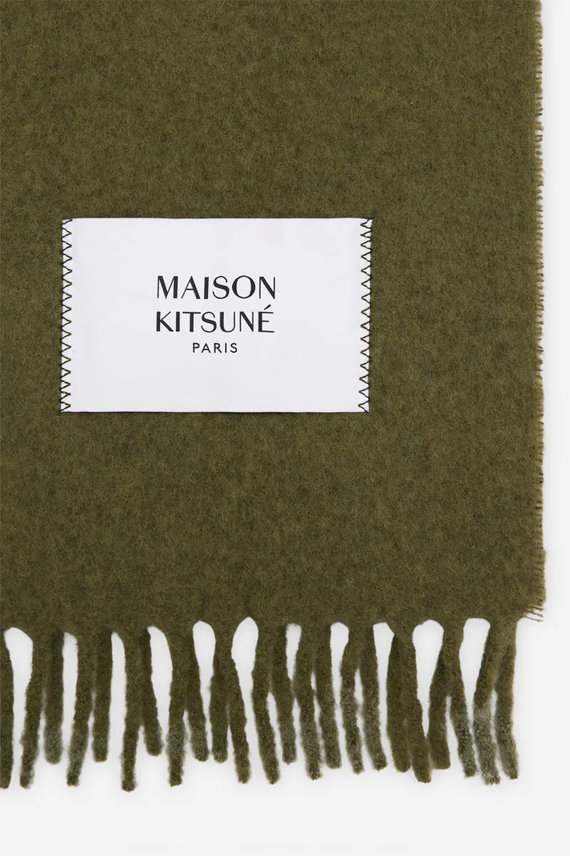 MAISON KITSUNE PLAIN FRINGED SCARF DARK KHAKI