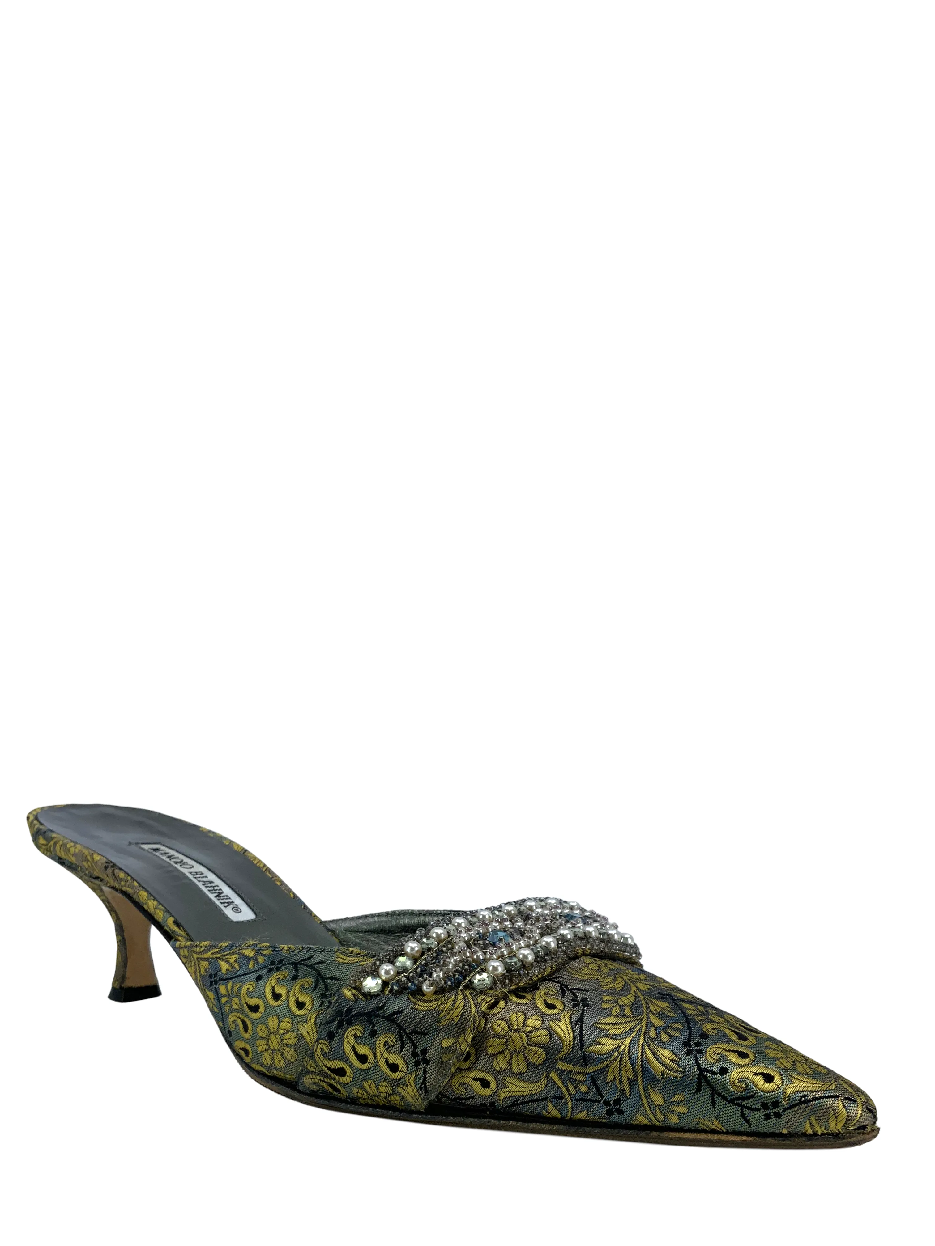 Manolo Blahnik Printed Jacquard Embellished Pumps Size 11