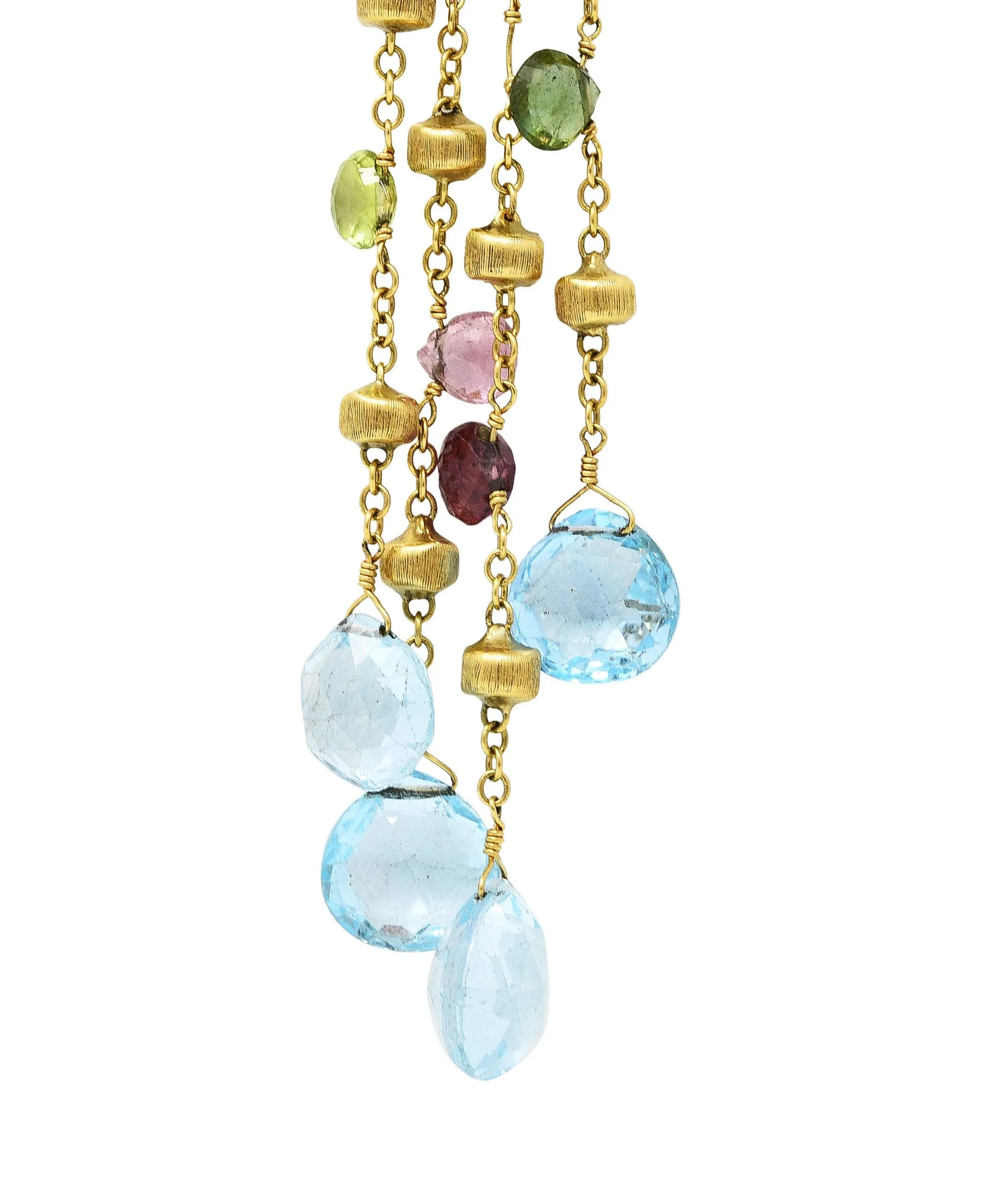 Marco Bicego Contemporary Multi-Gem Diamond 18 Karat Two-Tone Gold Paradise Lariate Tassel Necklace