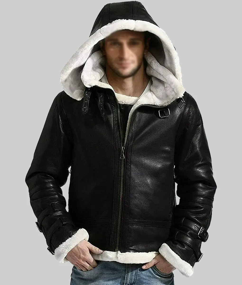 Mens Black Aviator Jacket - Hooded Aviator Jacket