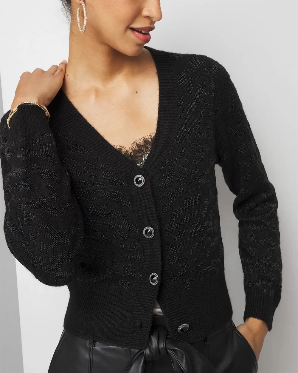 Metallic Jacquard Cardigan Sweater