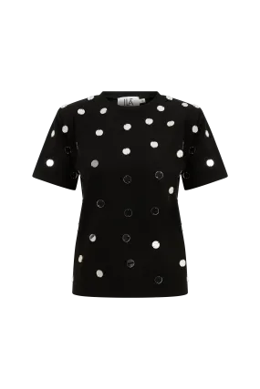 Miro - Handmade Mirror Detailed Tshirt With Shoulder Pads