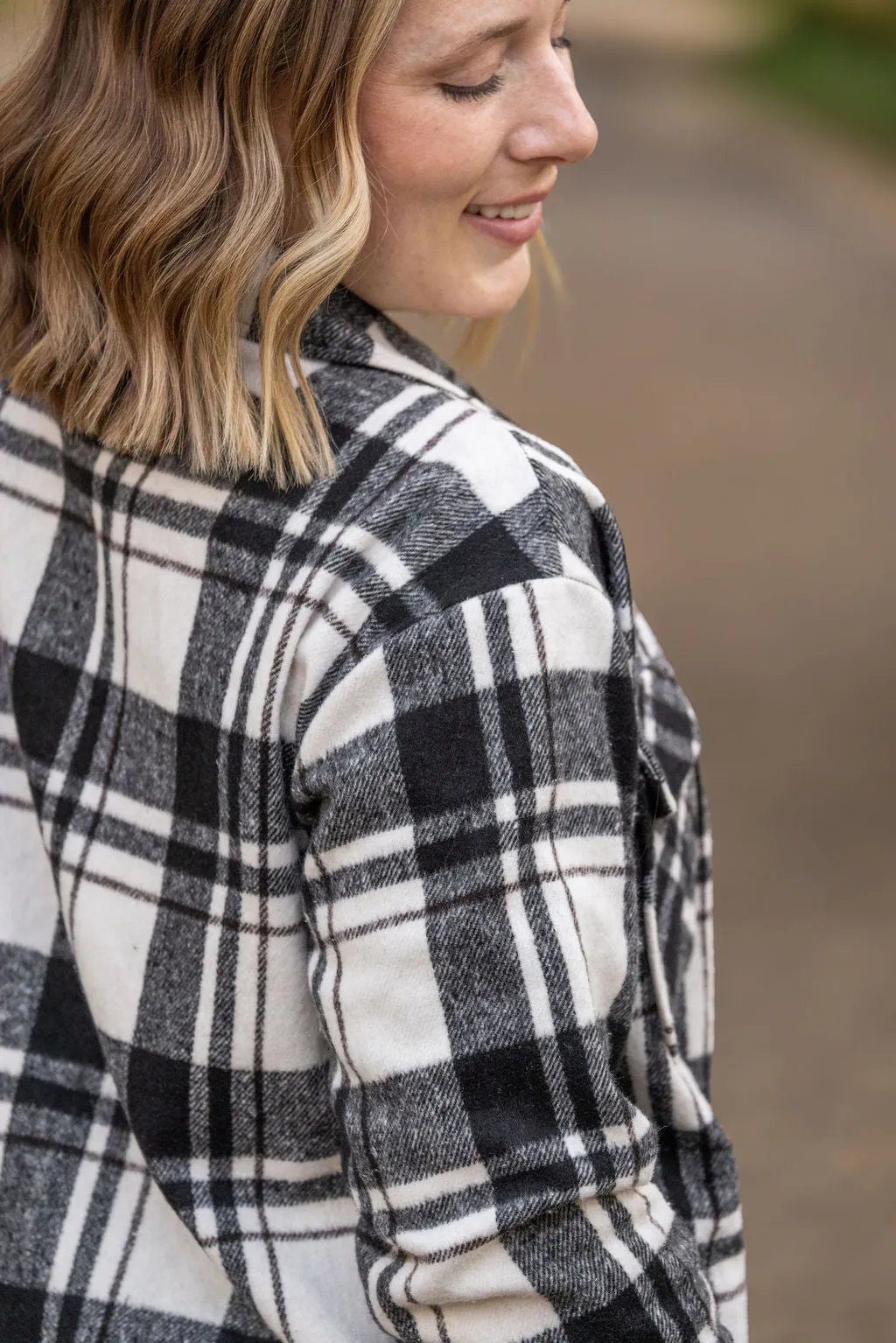 Norah Plaid Shacket - White and Black