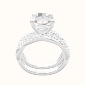 Pave Rope Engagement Ring With V Prong with Hidden Halo Head and Matching Band