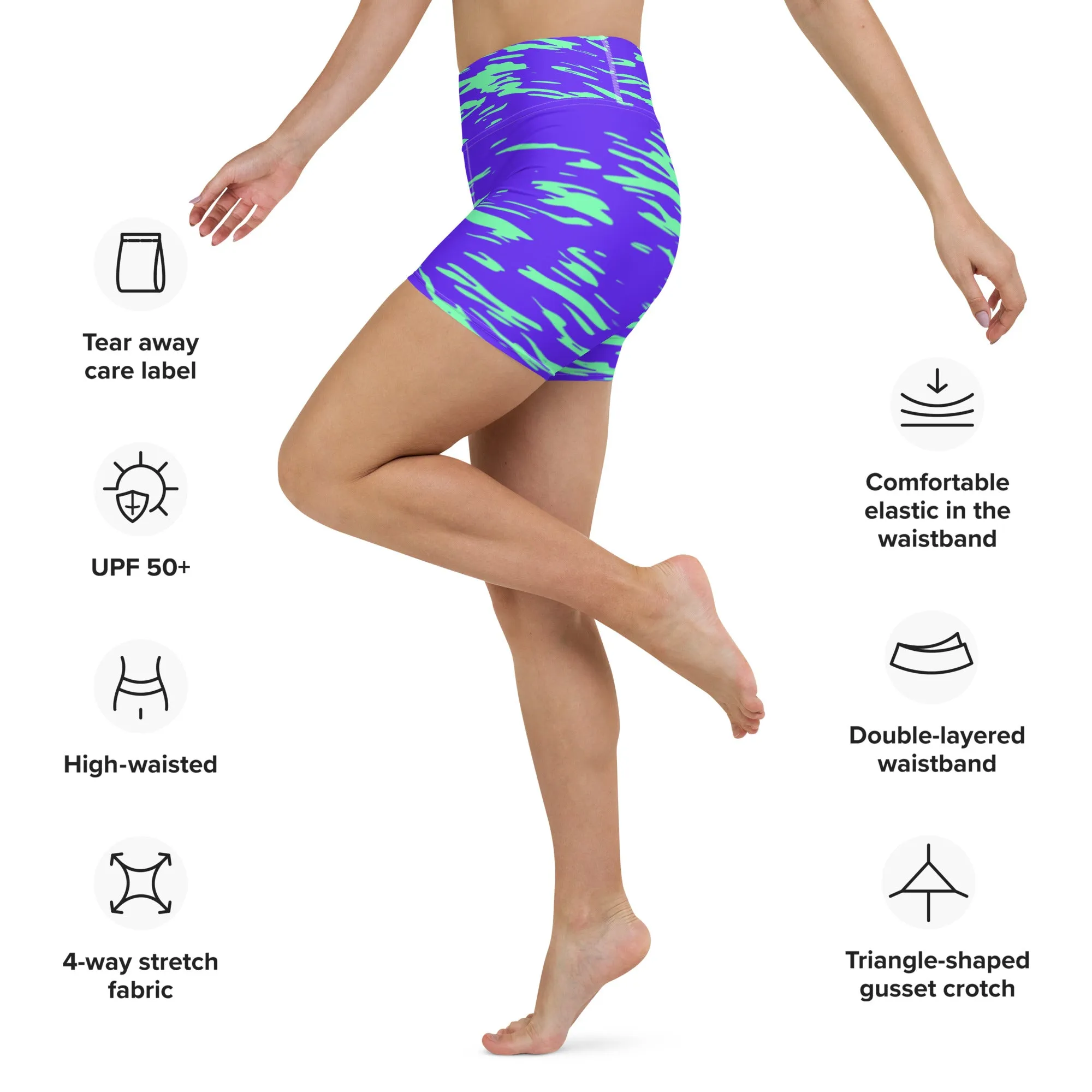 Purple Mint Rave Zebra Stripe Rave Ready Yoga Shorts w/ Inside Pocket