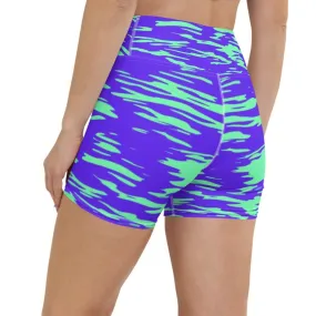 Purple Mint Rave Zebra Stripe Rave Ready Yoga Shorts w/ Inside Pocket