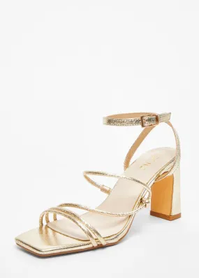 Quiz Gold Faux Leather Strappy Heeled Sandals