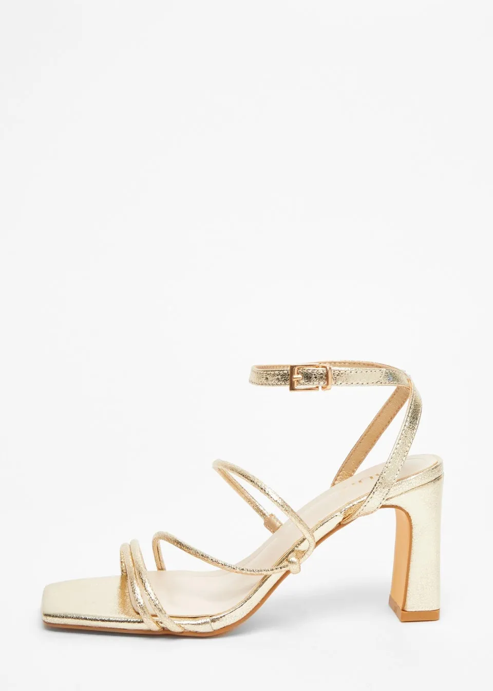 Quiz Gold Faux Leather Strappy Heeled Sandals