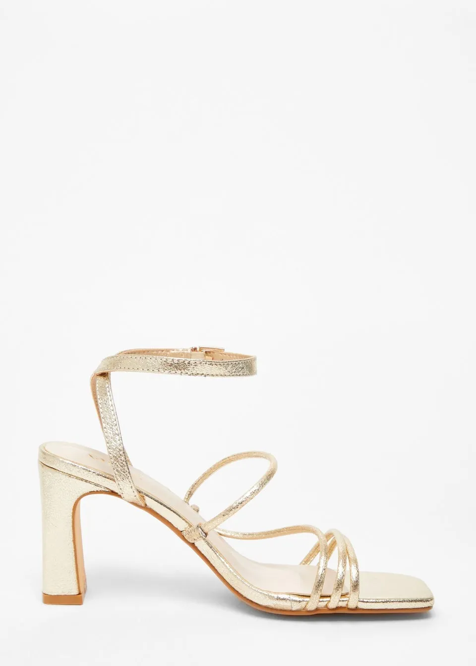 Quiz Gold Faux Leather Strappy Heeled Sandals