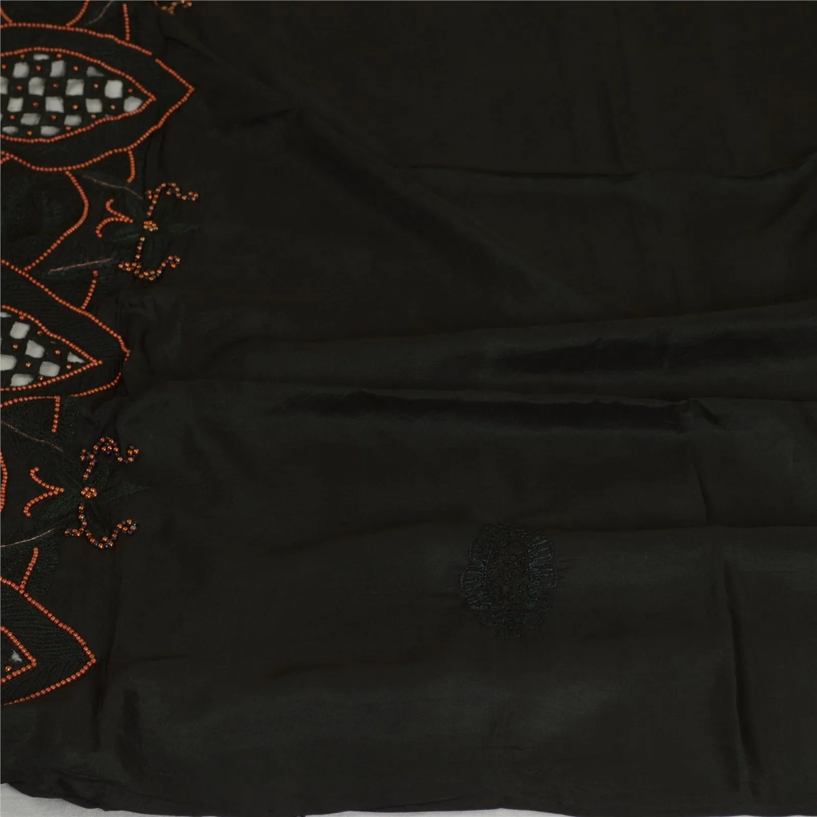 Sanskriti Vintage Black Long Dupatta Stole 100% Pure Silk Hand Beaded Scarves