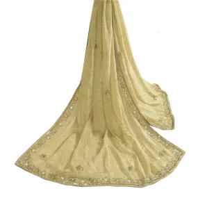 Sanskriti Vintage Cream Long Dupatta Stole 100% Pure Silk Hand Beaded Scarves