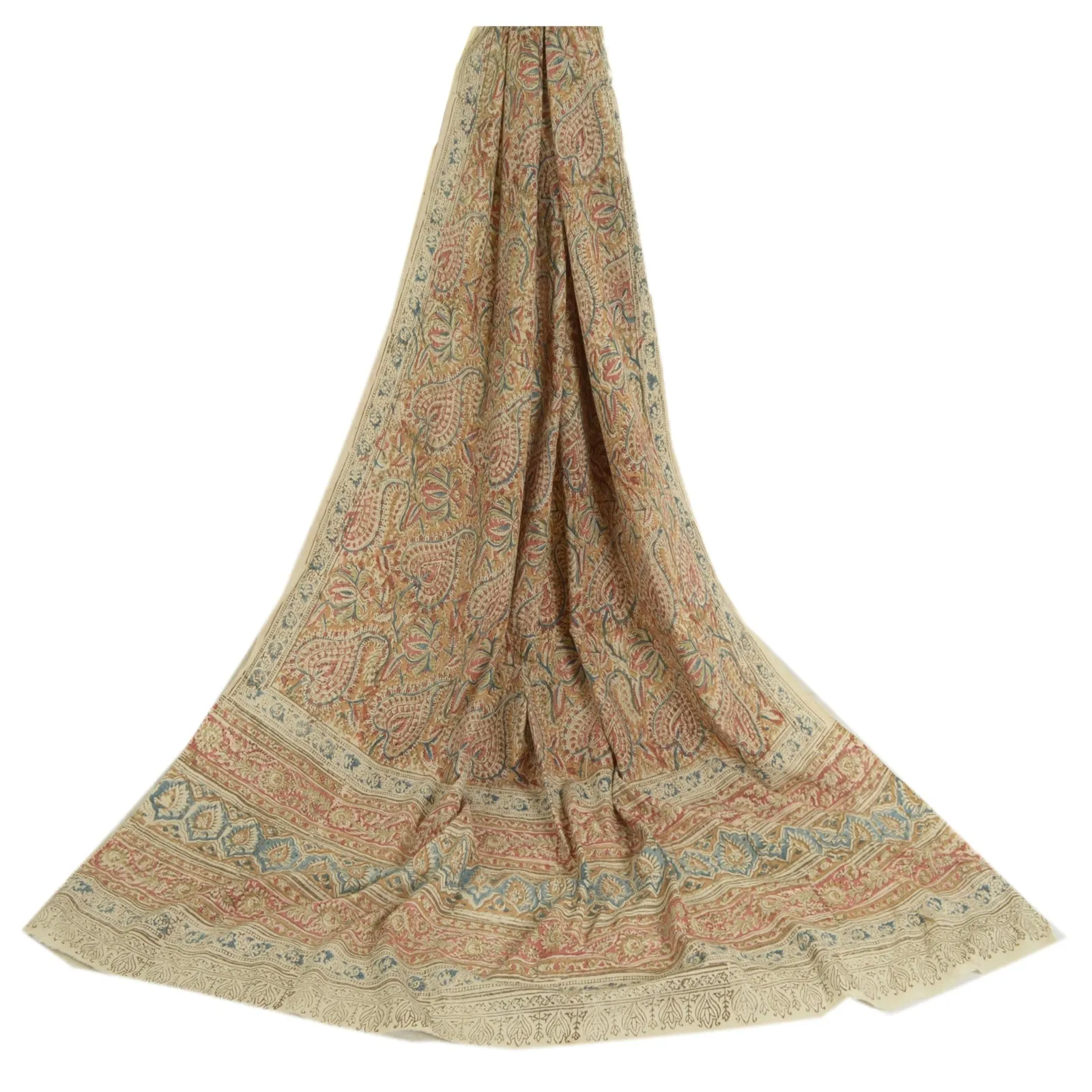 Sanskriti Vintage Dupatta Long Stole Cotton Kalamkari Hand-Block Printed Scarves