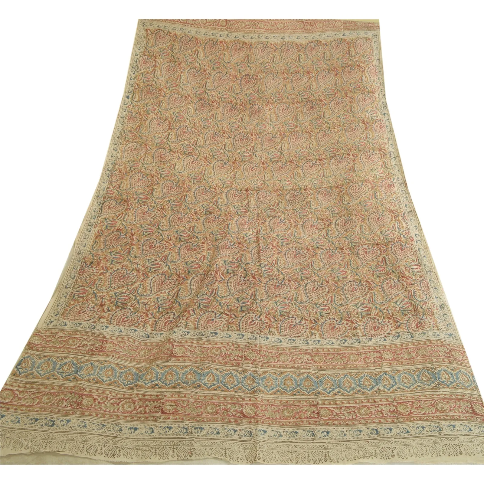 Sanskriti Vintage Dupatta Long Stole Cotton Kalamkari Hand-Block Printed Scarves