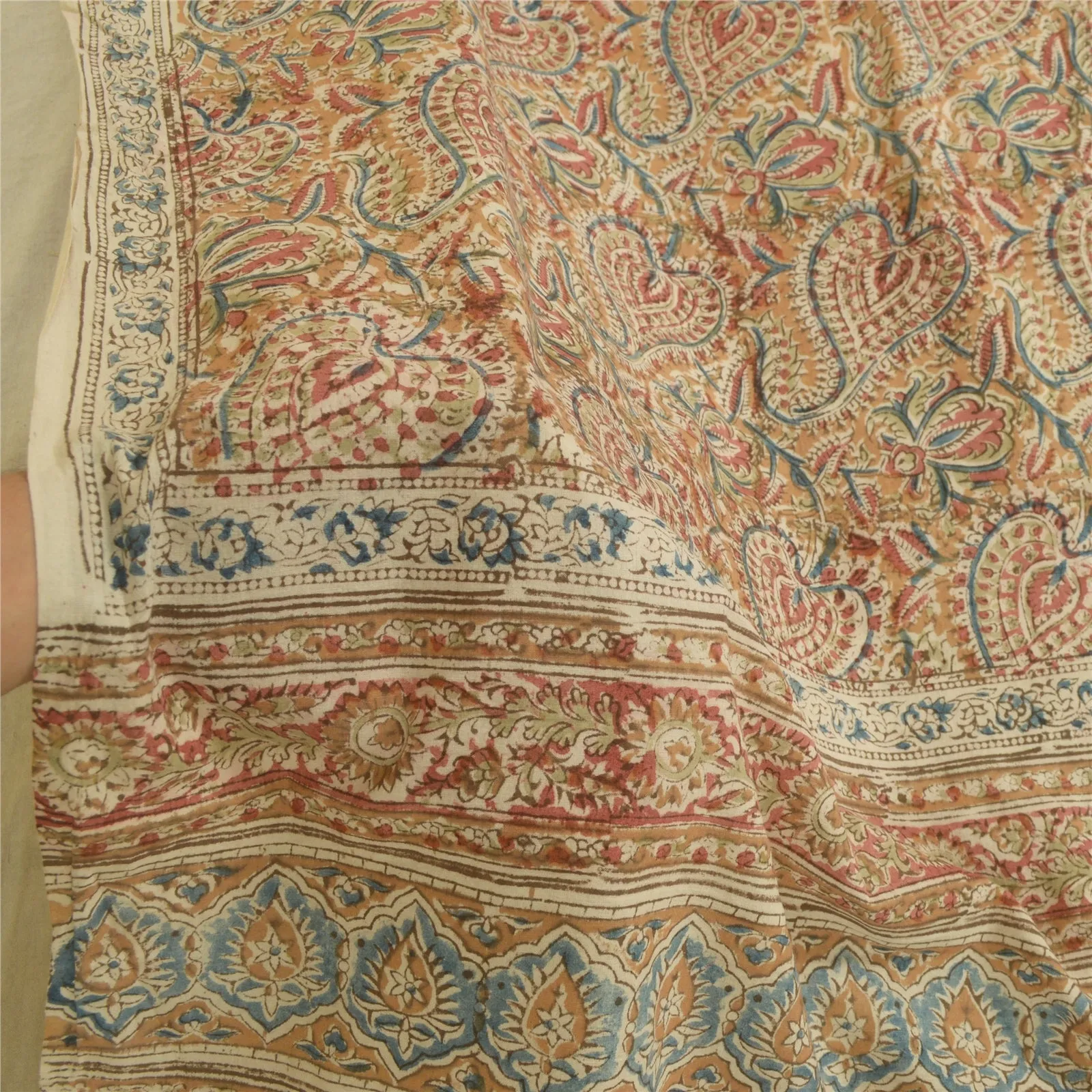 Sanskriti Vintage Dupatta Long Stole Cotton Kalamkari Hand-Block Printed Scarves