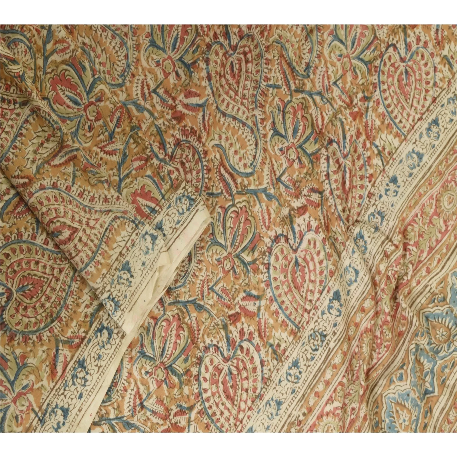 Sanskriti Vintage Dupatta Long Stole Cotton Kalamkari Hand-Block Printed Scarves