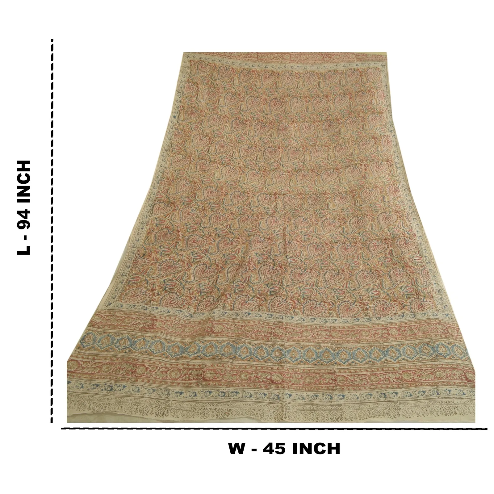 Sanskriti Vintage Dupatta Long Stole Cotton Kalamkari Hand-Block Printed Scarves