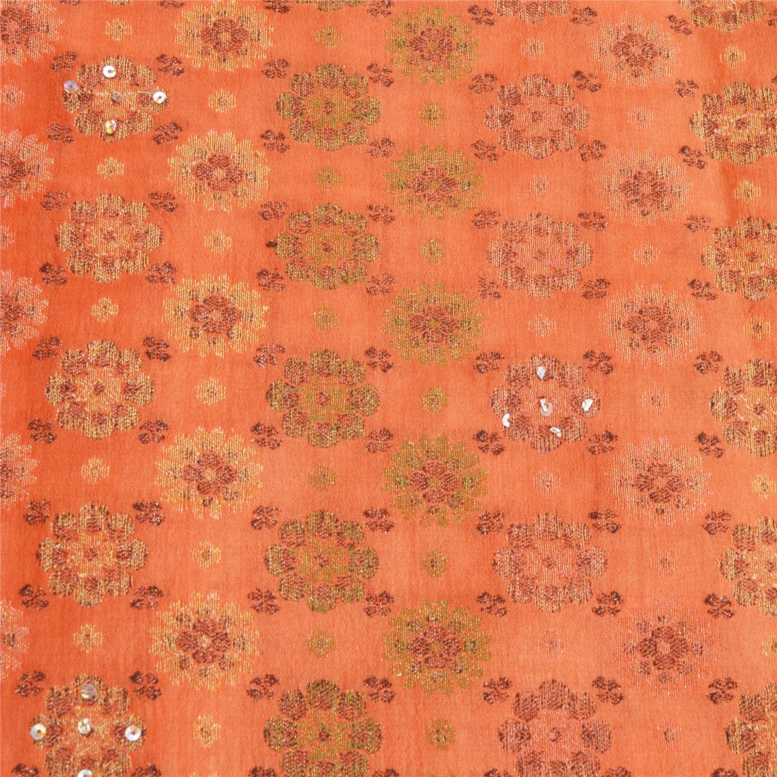 Sanskriti Vintage Dupatta Long Stole Pure Silk Orange Hand Beaded Woven Scarves