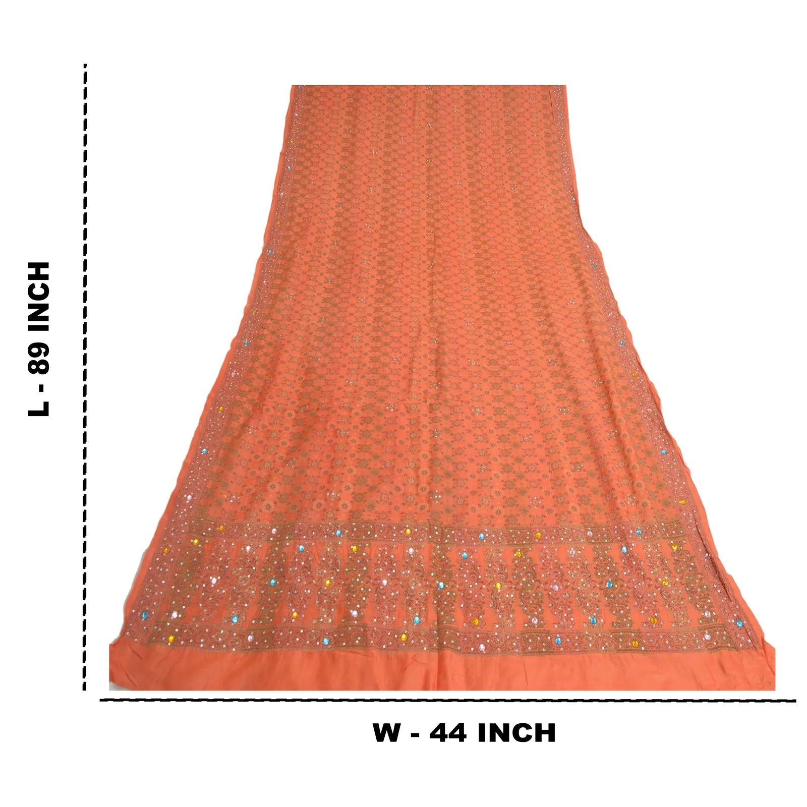 Sanskriti Vintage Dupatta Long Stole Pure Silk Orange Hand Beaded Woven Scarves